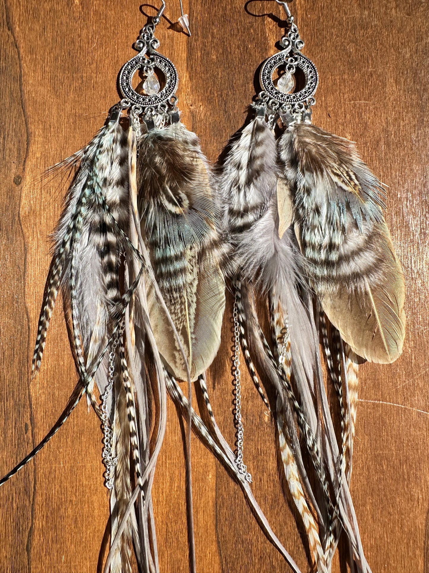 Blue, Grey and Brown Feather Earrings