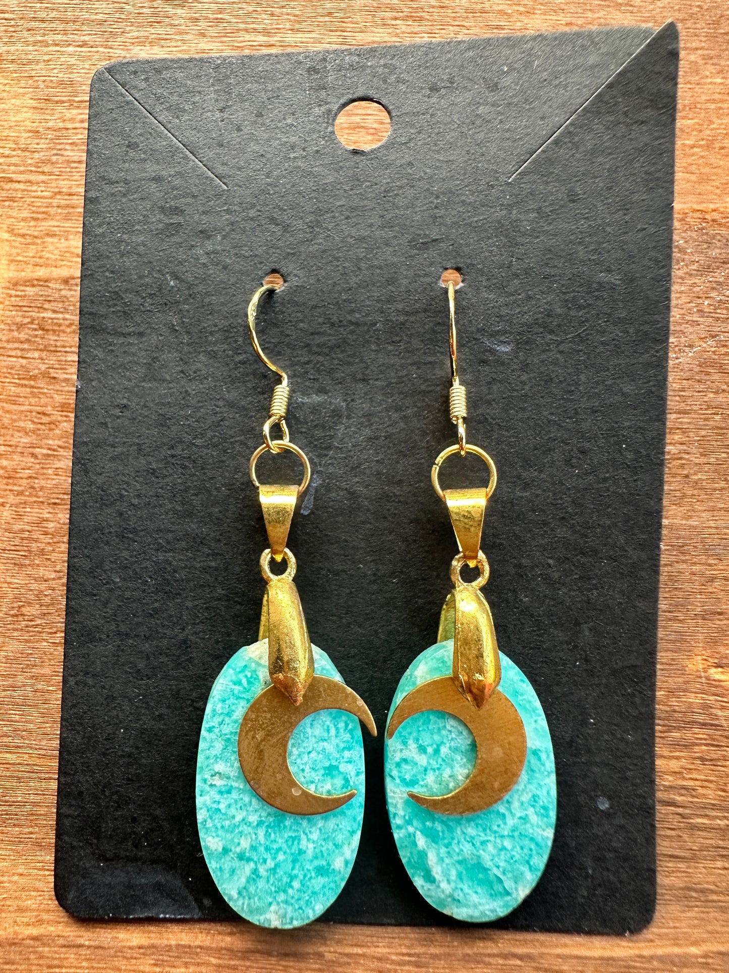 Amazonite Oval Earrings with Gold-Toned Moons