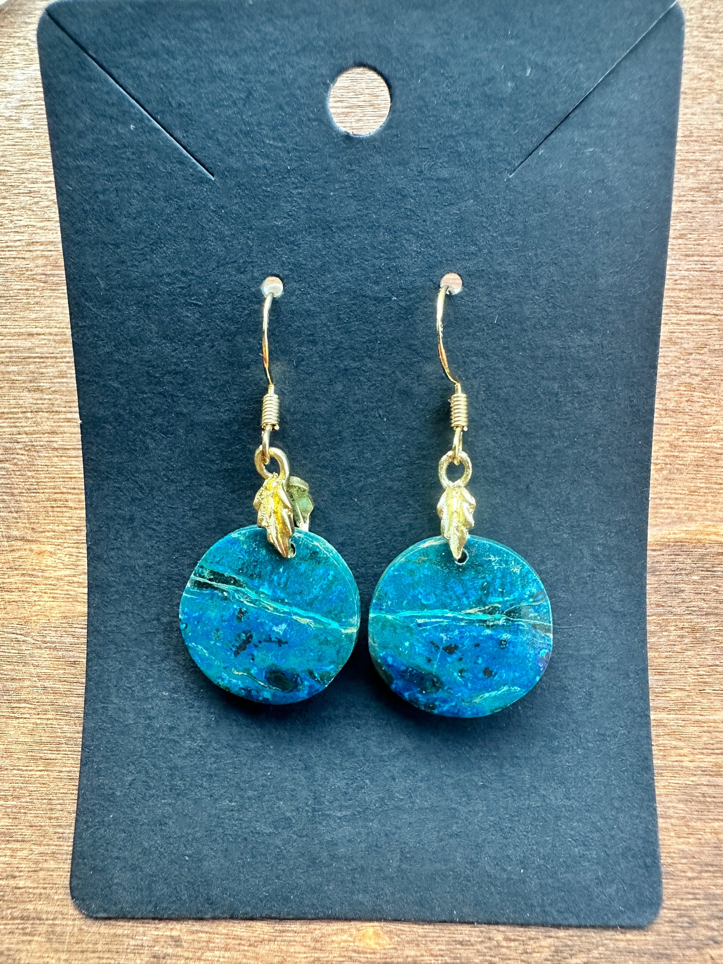 Shattuckite Earrings (Round with gold toned findings)
