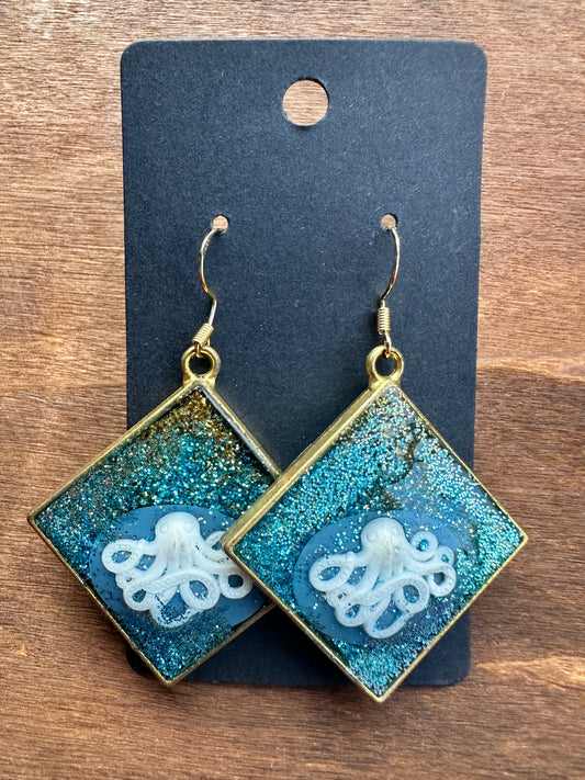 Gold & Blue Octopus Earrings