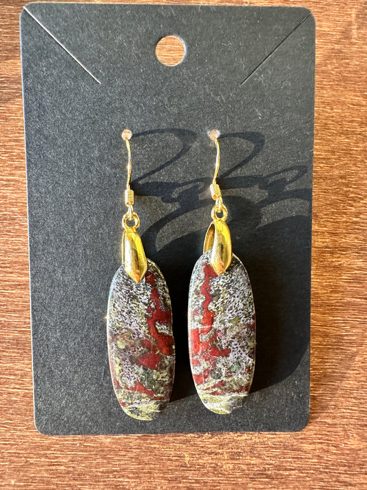 Dragons Blood Jasper Earrings (Long ovals)