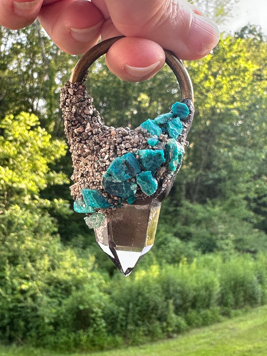 Tahitian Blue - Chrysocolla, Smokey Quartz & Pyrite