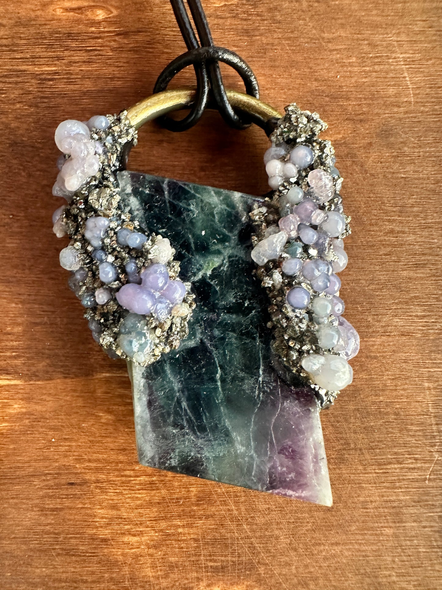 Green & Purple Fluroite Pendant with Grape Agate & Pyrite