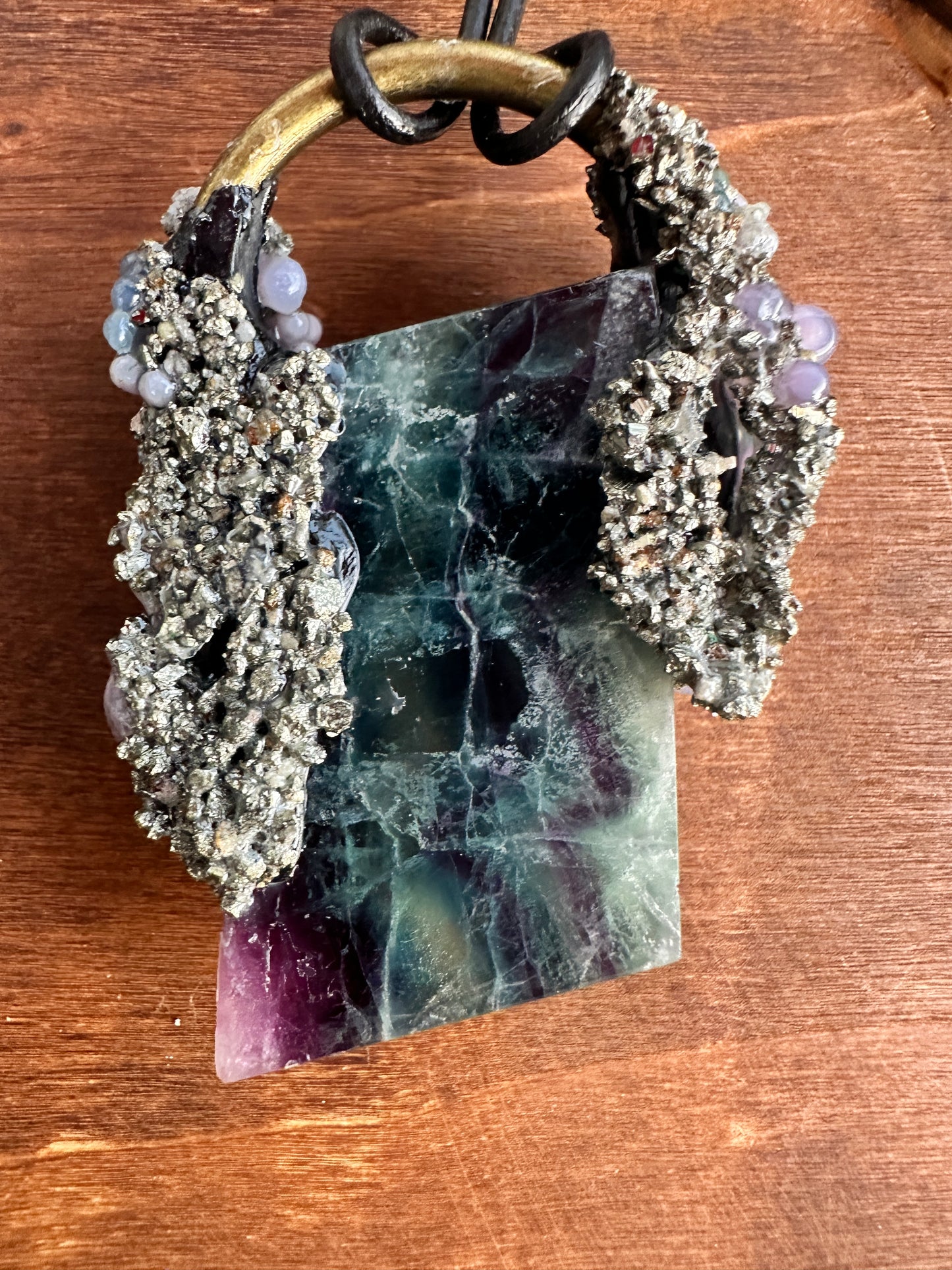 Green & Purple Fluroite Pendant with Grape Agate & Pyrite