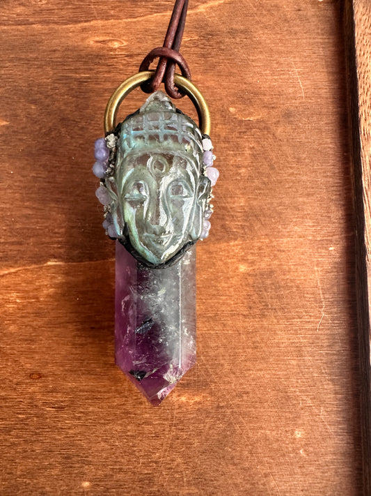 Purple Fluorite & Labradorite Buddha