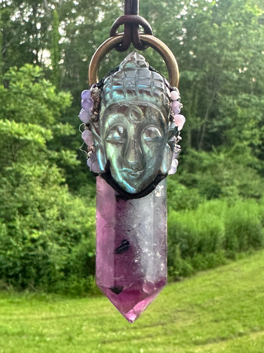 Purple Fluorite & Labradorite Buddha