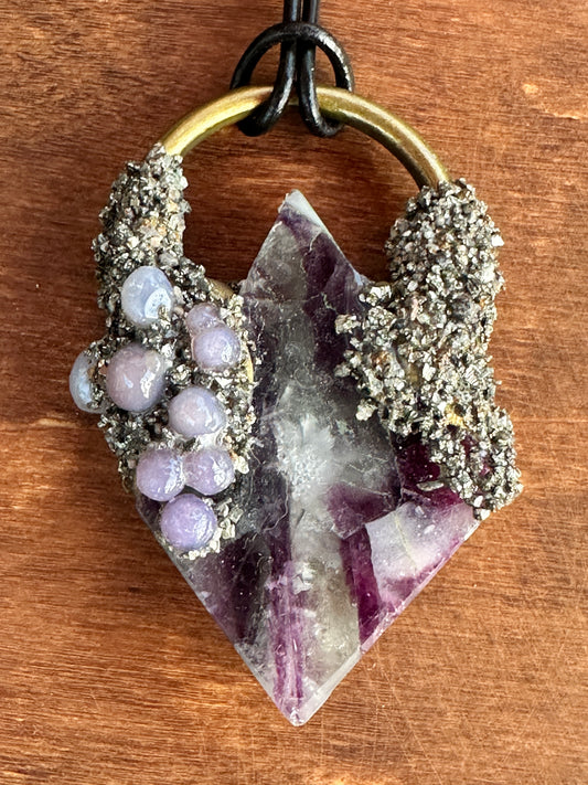 Diamond Pyrite & Fluorite Pendant with Grape Agate