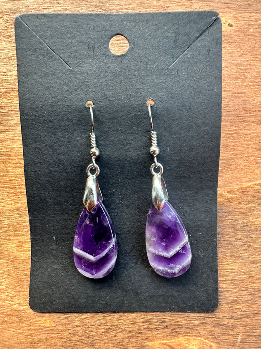 Amethyst Chevron Teardrops (Silver toned)