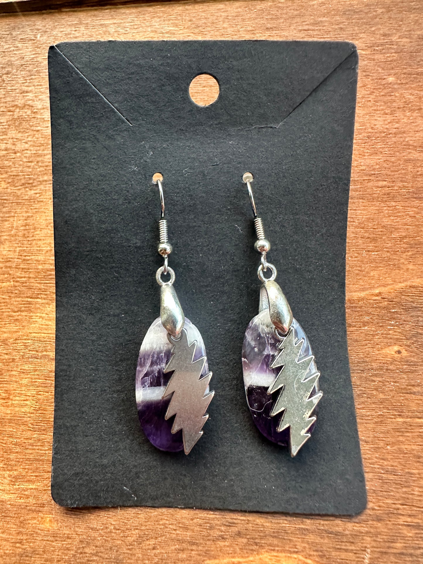 Amethyst Chevron Ovals with Bolts (Silver toned)