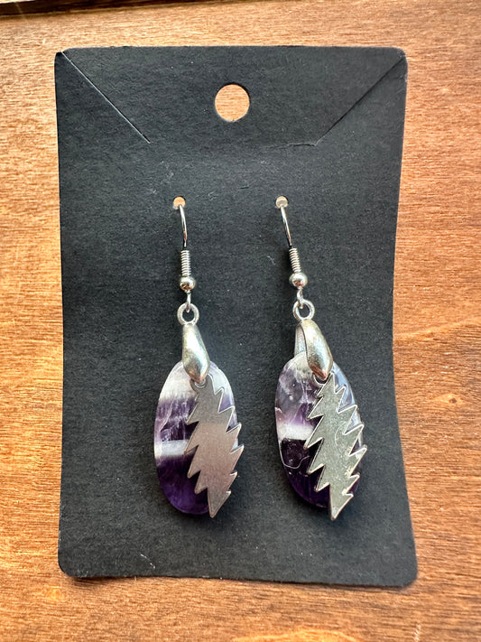 Amethyst Chevron Ovals with Bolts (Silver toned)