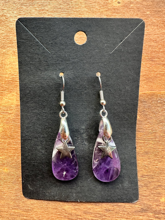 Amethyst Chevron Teardrops with Stars (Silver toned)