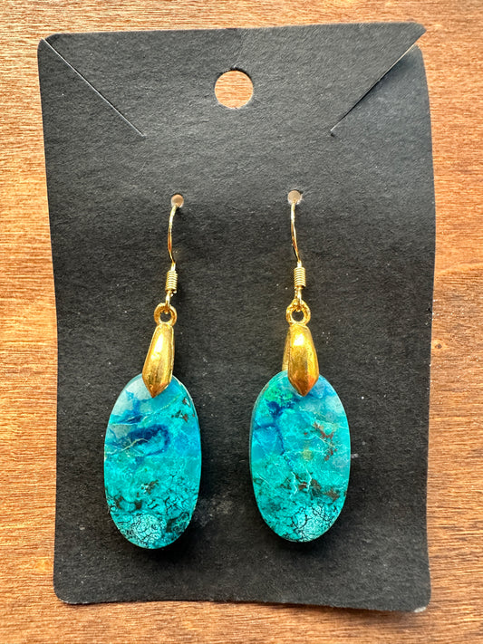 Shattuckite Earrings (Oval with gold toned findings)