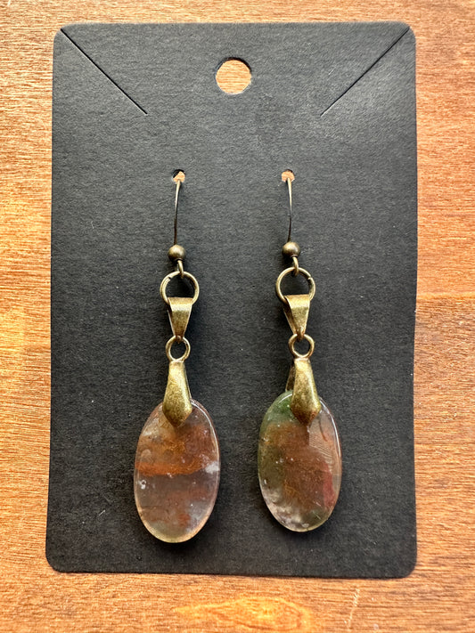 Moss Agate Earrings with Antiqued Brass