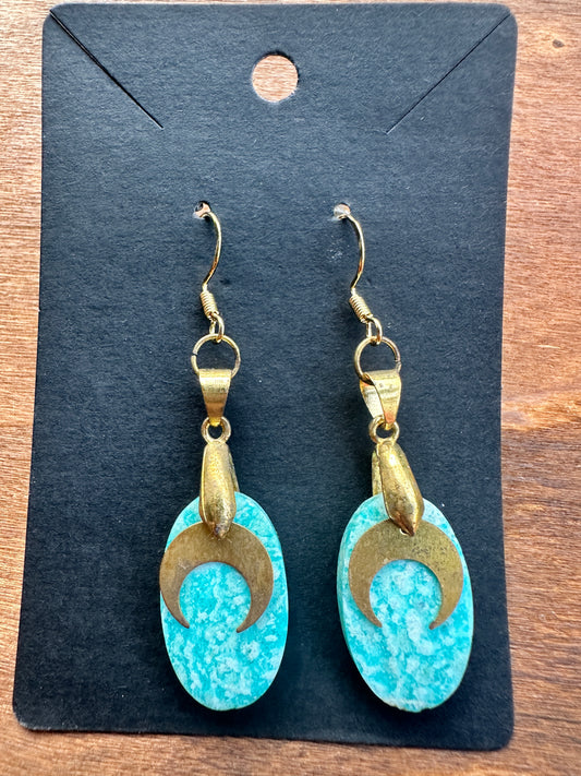 Amazonite Earrings with Gold-Toned Moons (downward)