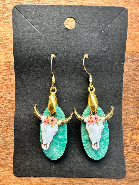 Amazonite Ovals with Floral Bull Accents