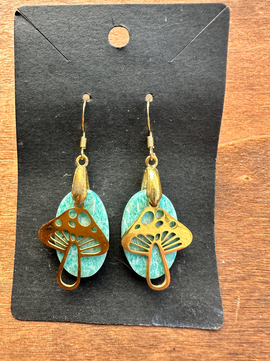 Amazonite Ovals with Gold-Toned Mushrooms