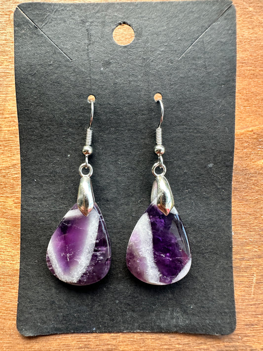 Amethyst Chevron Teardops (Silver toned)