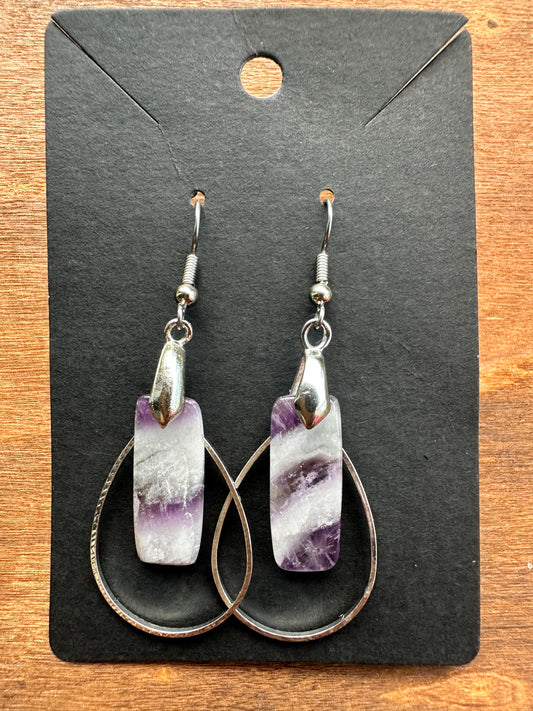 Amethyst Chevron Rectangles with Silver toned teardrops