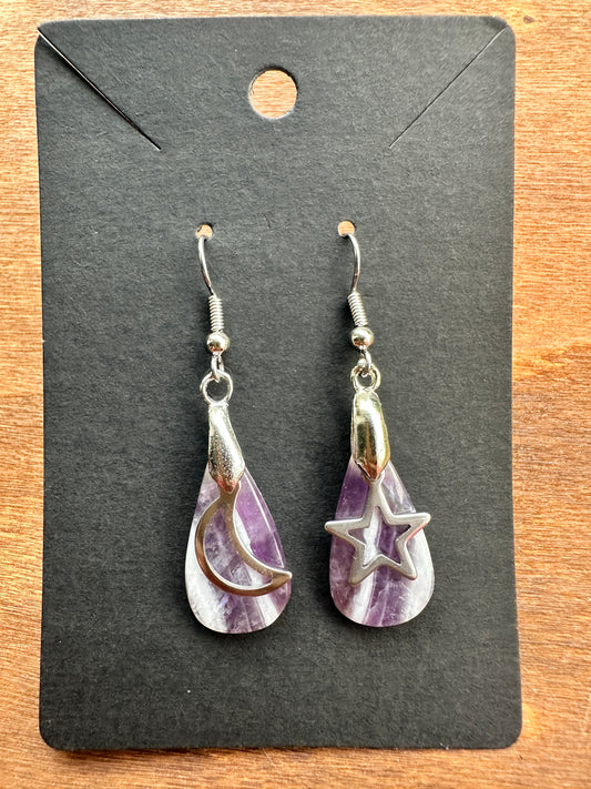 Amethyst Teardrops with suns and moons