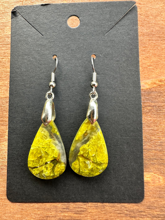 Green Opal Teardrops (Silver toned)