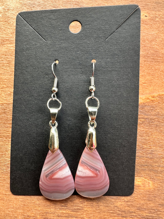Pink Agate Teardrops (Silver toned - long)