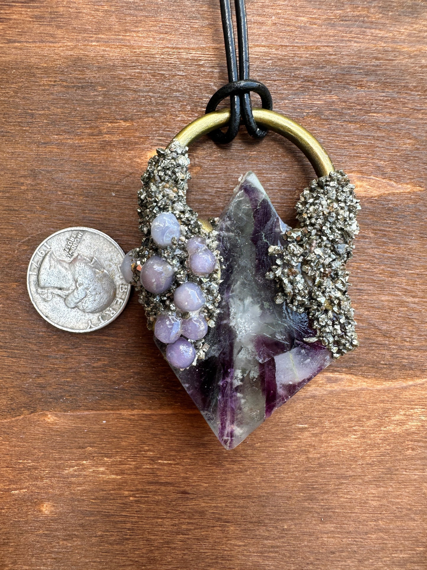 Diamond Pyrite & Fluorite Pendant with Grape Agate
