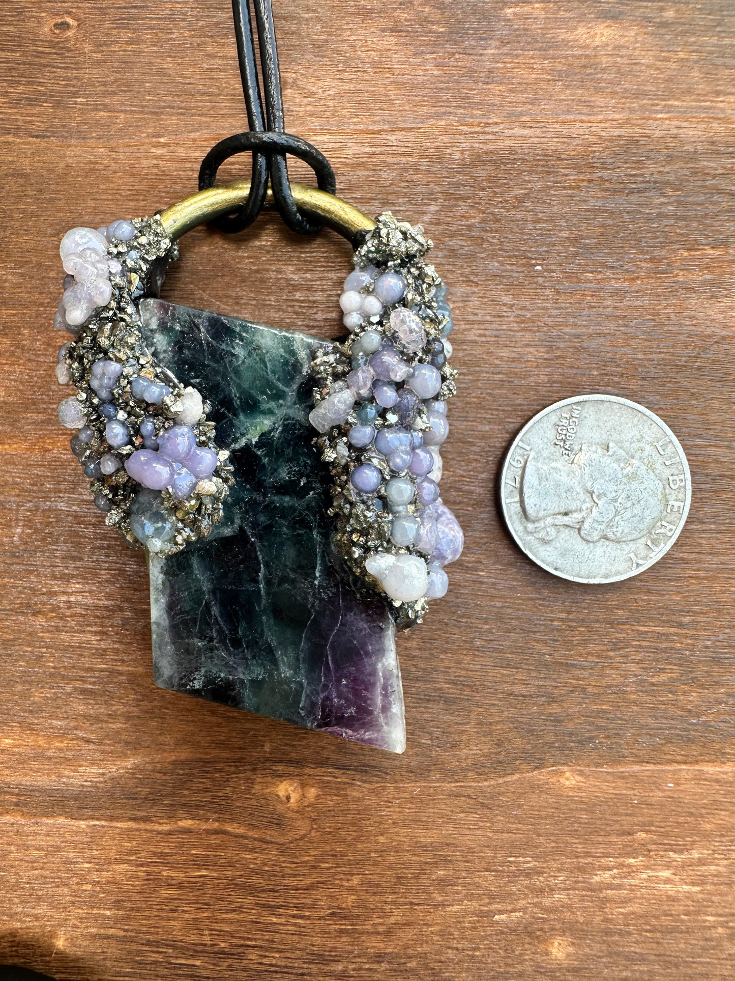 Green & Purple Fluroite Pendant with Grape Agate & Pyrite