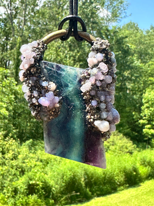 Green & Purple Fluroite Pendant with Grape Agate & Pyrite