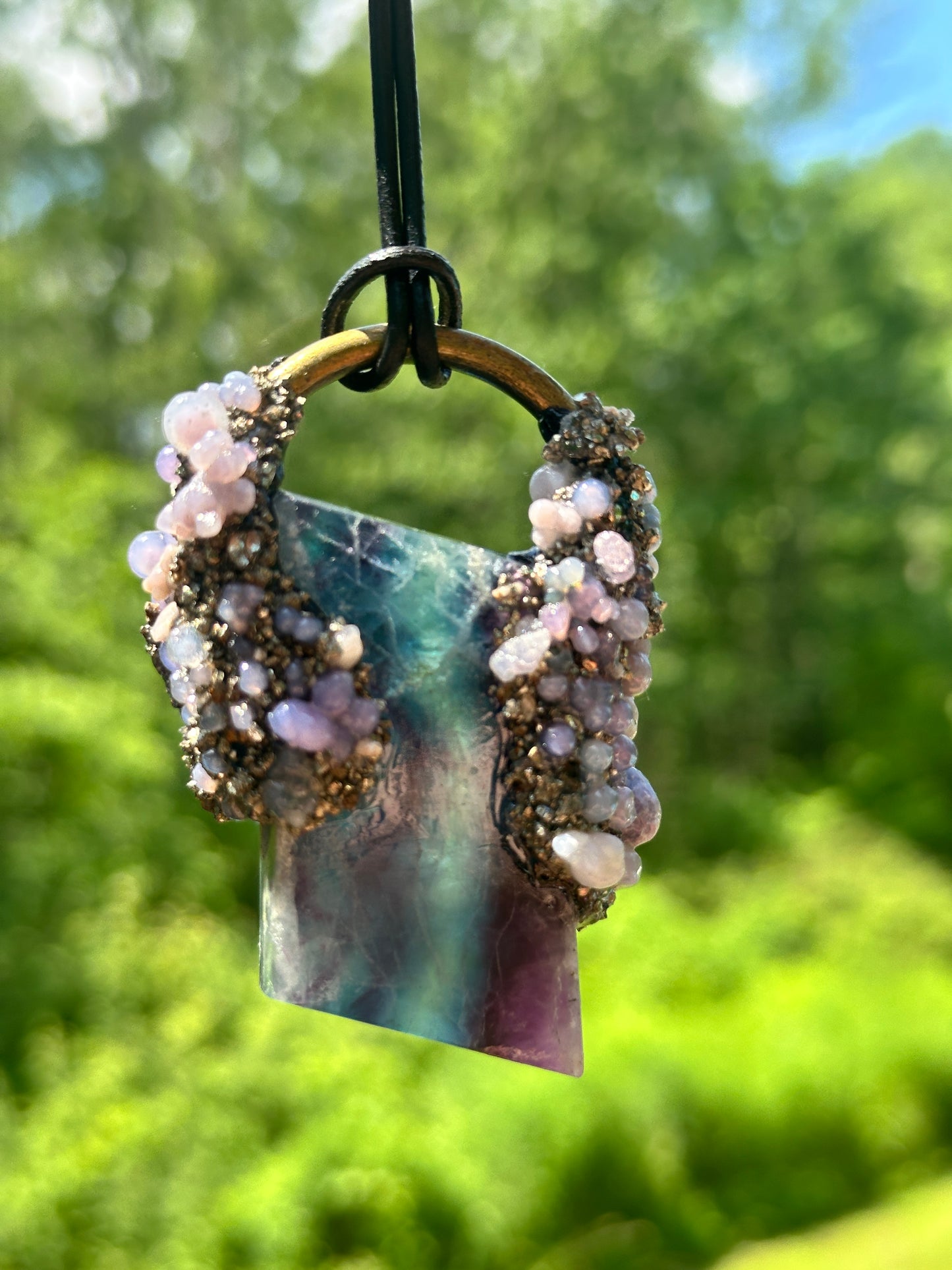 Green & Purple Fluroite Pendant with Grape Agate & Pyrite
