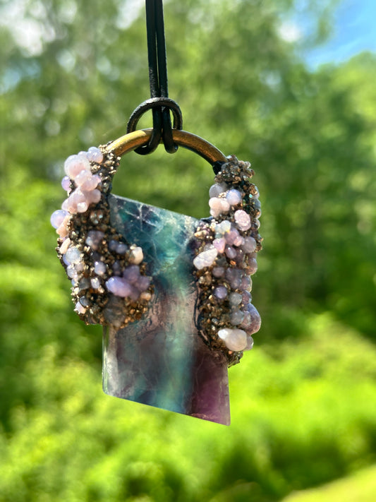 Green & Purple Fluroite Pendant with Grape Agate & Pyrite